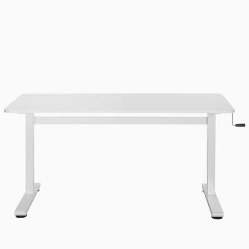 Desky Zero Manual Sit-Stand Desk - Crank Lift up to 46.1", Manual Height Adjustable Sturdy Steel Frame Levelling Feet - White