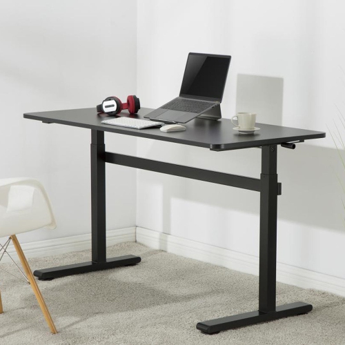 Desky Zero Manual Sit-Stand Desk - Crank Lift up to 46.1", Manual Height Adjustable Sturdy Steel Frame Levelling Feet - Black