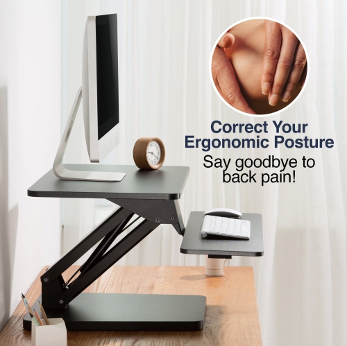 Desky Zero Standing Desk Converter – Gas Spring, Manual Lift up to 17.3", Steel Frame, Dual-Tier Keyboard & Monitor