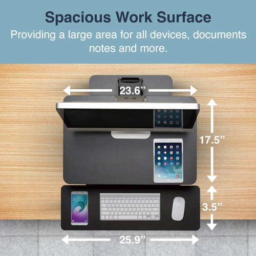 Desky Zero Standing Desk Converter – Gas Spring, Manual Lift up to 17.3", Steel Frame, Dual-Tier Keyboard & Monitor