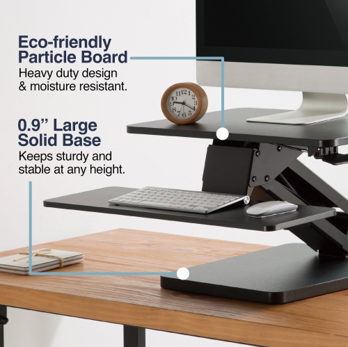 Desky Zero Standing Desk Converter – Gas Spring, Manual Lift up to 17.3", Steel Frame, Dual-Tier Keyboard & Monitor
