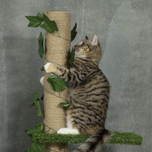 PawHut 4-Tier Floor to Ceiling Cat Tree, Height(80-95Inches)Adjustable, Tall Cat Tower w/ Anti-Slip Kit, Leaves, Multi-Layer Activity Centre w/