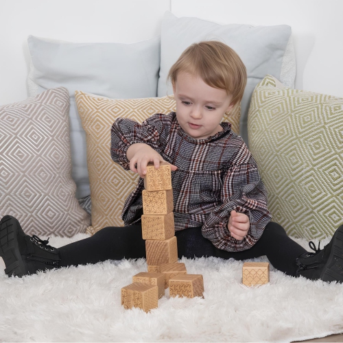 TTS 10-Piece Wooden Pattern Bricks Building Activity Cubes Sensory Playset Toys, Educational Teaching Learning Classroom Materials for Ages 10+