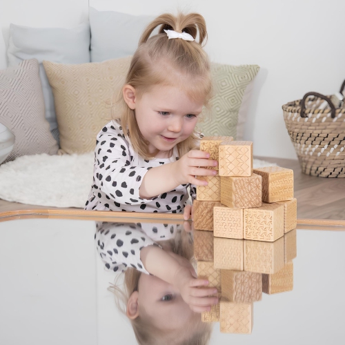 TTS 10-Piece Wooden Pattern Bricks Building Activity Cubes Sensory Playset Toys, Educational Teaching Learning Classroom Materials for Ages 10+