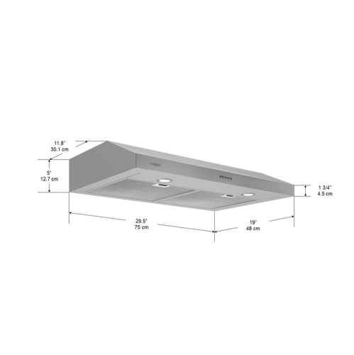 Ancona Slim S3D 30" 325 CFM Non-vented Stainless Steel Under Cabinet Range Hood 
