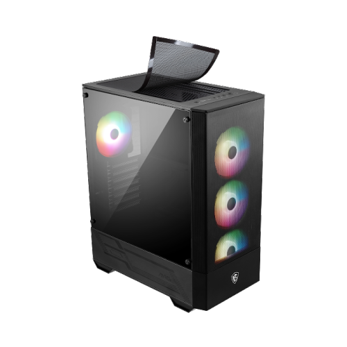 MAG FORGE 112R de MSI – Boîtier d'ordinateur de jeu mi-tour : Panneau latéral en verre trempé, 120MM ventilateurs ARGB, prise en charge du