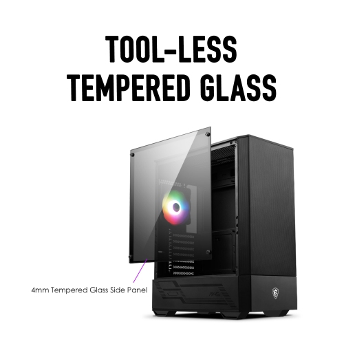MAG FORGE 112R de MSI – Boîtier d'ordinateur de jeu mi-tour : Panneau latéral en verre trempé, 120MM ventilateurs ARGB, prise en charge du