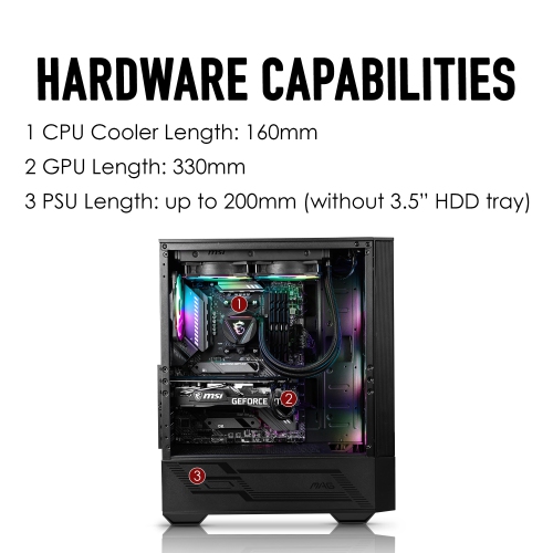 MAG FORGE 112R de MSI – Boîtier d'ordinateur de jeu mi-tour : Panneau latéral en verre trempé, 120MM ventilateurs ARGB, prise en charge du