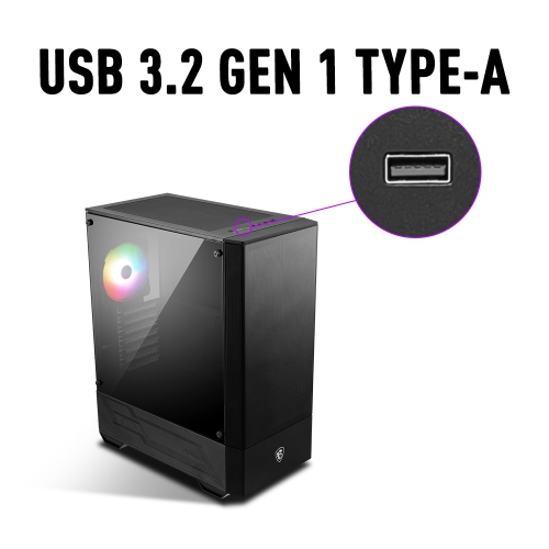 MAG FORGE 112R de MSI – Boîtier d'ordinateur de jeu mi-tour : Panneau latéral en verre trempé, 120MM ventilateurs ARGB, prise en charge du