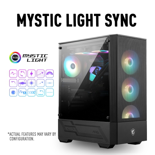 MAG FORGE 112R de MSI – Boîtier d'ordinateur de jeu mi-tour : Panneau latéral en verre trempé, 120MM ventilateurs ARGB, prise en charge du