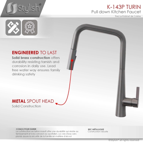 OPEN BOX A - Single Handle Pull Down Kitchen Faucet, Gunmetal Finish K-143P