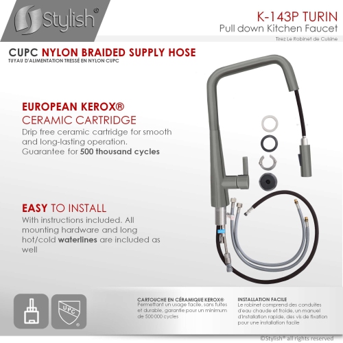 OPEN BOX A - Single Handle Pull Down Kitchen Faucet, Gunmetal Finish K-143P