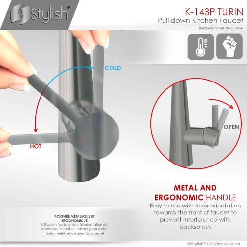 OPEN BOX A - Single Handle Pull Down Kitchen Faucet, Gunmetal Finish K-143P