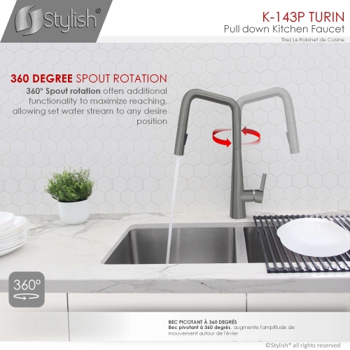 OPEN BOX A - Single Handle Pull Down Kitchen Faucet, Gunmetal Finish K-143P