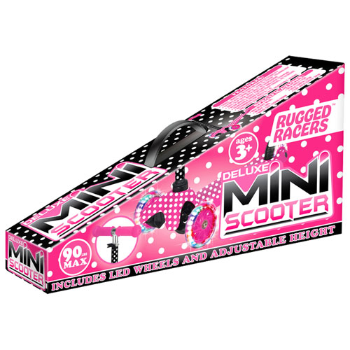 Rugged Racers Deluxe Mini 3-Wheeled Kick Scooter with LED Lights - Pink Polka Dot