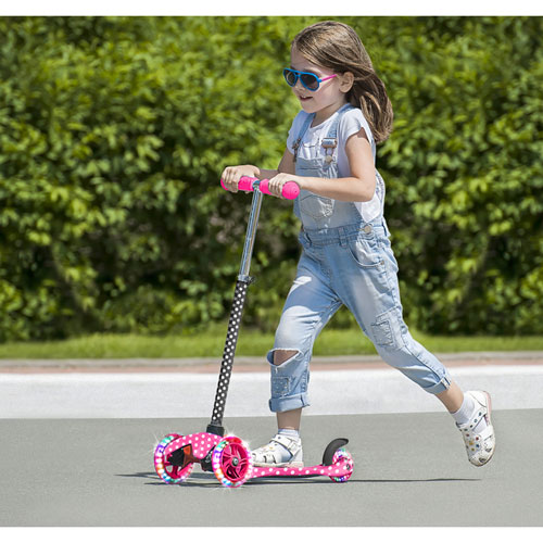 Rugged Racers Deluxe Mini 3-Wheeled Kick Scooter with LED Lights - Pink Polka Dot