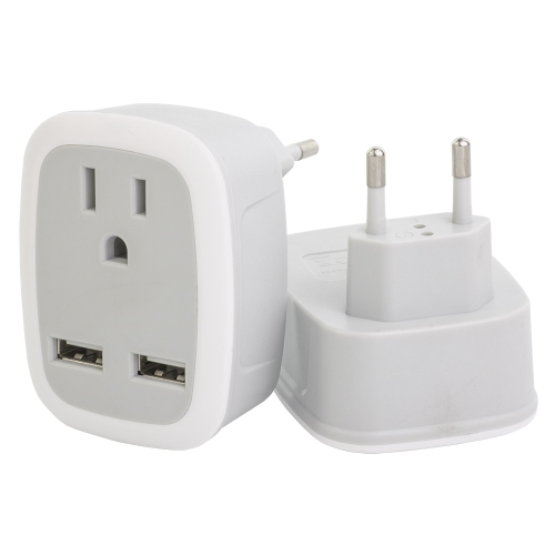 (2 Pack) 3-in-1 European Travel Power Plug Adapter, International Adapter Wall Charger with 1 American Socket and 2 USB Ports, Suitable for US Canada