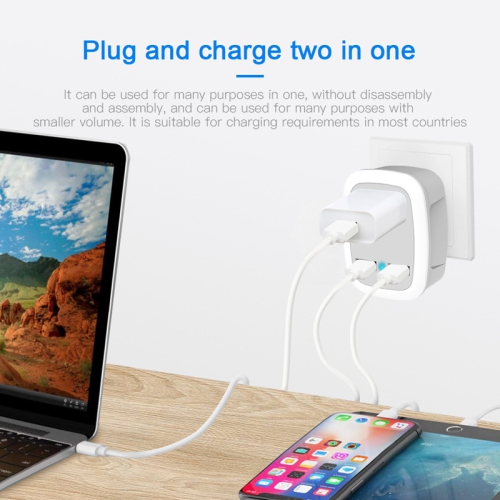 (2 Pack) 3-in-1 European Travel Power Plug Adapter, International Adapter Wall Charger with 1 American Socket and 2 USB Ports, Suitable for US Canada