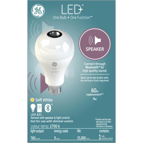 GE Lighting LED+ Speaker Soft White 60W Replacement LED General Purpose A21 Light Bulb