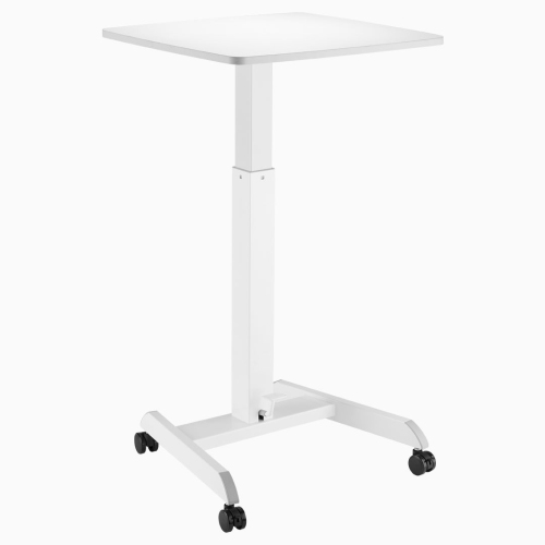 Desky Zero Pedestal Sit-Stand Desk – White, 23.6" × 20.5", Gas Spring Lift 29.5"–44.1", Mobile Casters