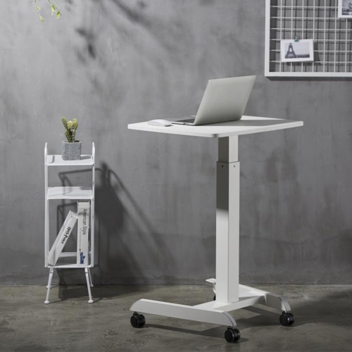 Desky Zero Pedestal Sit-Stand Desk – White, 23.6" × 20.5", Gas Spring Lift 29.5"–44.1", Mobile Casters