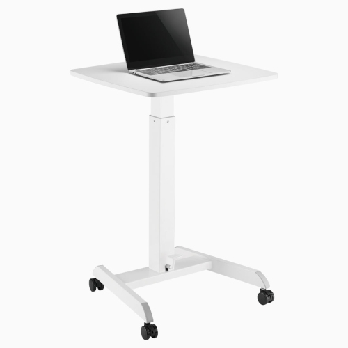 Desky Zero Pedestal Sit-Stand Desk – White, 23.6" × 20.5", Gas Spring Lift 29.5"–44.1", Mobile Casters