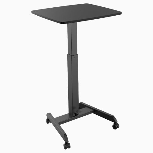 Desky Zero Pedestal Sit-Stand Desk – Black, 23.6" × 20.5", Gas Spring Lift 29.5"–44.1", Mobile Casters
