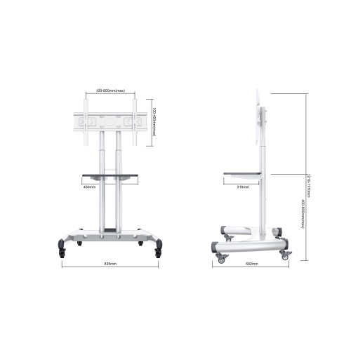 Boost Industries AVC3265ii-WH Universal Mobile TV Cart TV Stand for 32″ to 80″ TVs - White