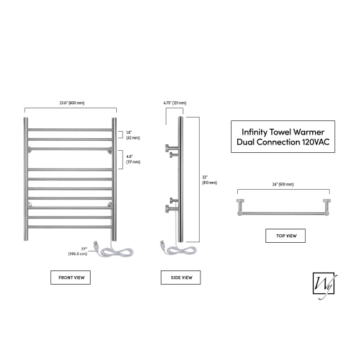 WarmlyYours Infinity Electric Towel Warmer 23.6"W x 32"H x 4.75"D Brushed Hardwired or Plug-in