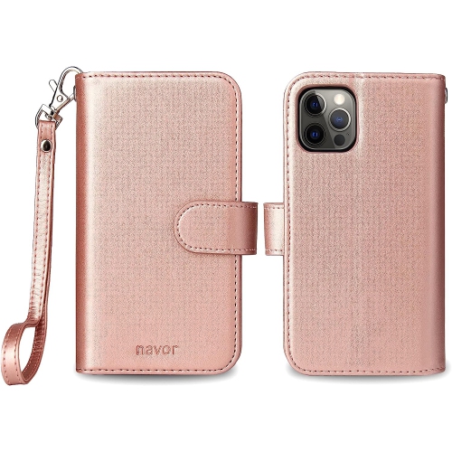 navor Universal Car Mount & Magnetic Detachable Wallet Case [RFID Protection] [10 Card Pockets] [3 Money Pockets] Compatible for iPhone 12 Pro [6.1