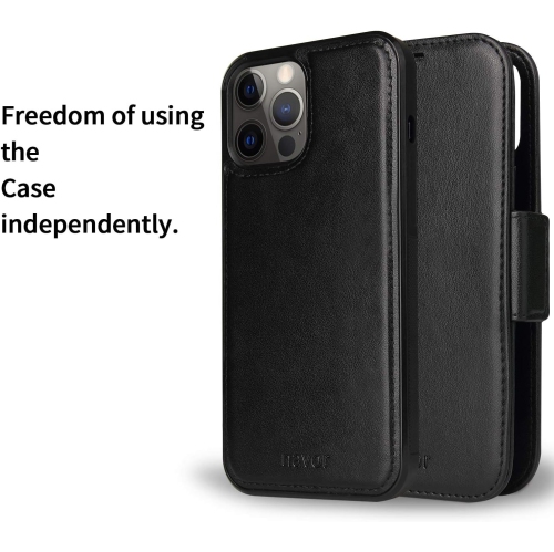 Navor Universal Car Mount & Detachable Magnetic Wallet Case with RFID Protection Compatible for iPhone 12 Pro Max [6.7 inch] [Vajio Series] - Black