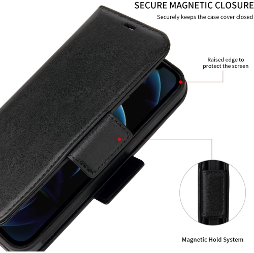 Navor Universal Car Mount & Detachable Magnetic Wallet Case with RFID Protection Compatible for iPhone 12 Pro Max [6.7 inch] [Vajio Series] - Black