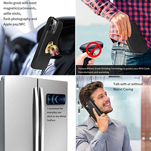 Navor Universal Car Mount & Detachable Magnetic Wallet Case with RFID Protection Compatible for iPhone 12 Pro Max [6.7 inch] [Vajio Series] - Black
