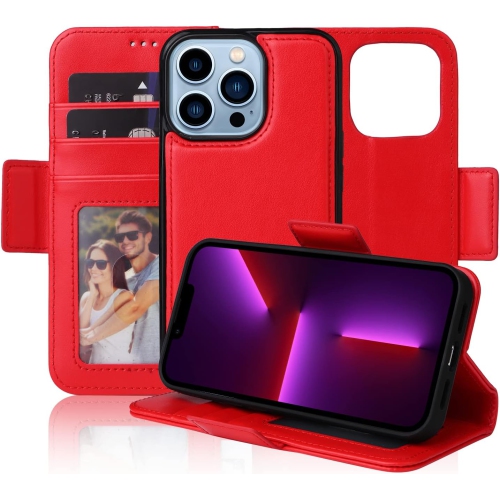 navor Detachable Magnetic Wallet Case Compatible with iPhone 13 Pro [6.1 inch] [Folio], RFID Protection Kickstand -Red