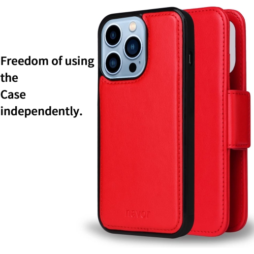 navor Detachable Magnetic Wallet Case Compatible with iPhone 13 Pro [6.1 inch] [Folio], RFID Protection Kickstand -Red