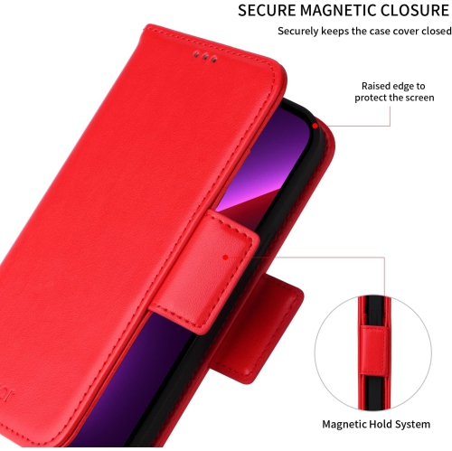 navor Detachable Magnetic Wallet Case Compatible with iPhone 13 Pro [6.1 inch] [Folio], RFID Protection Kickstand -Red