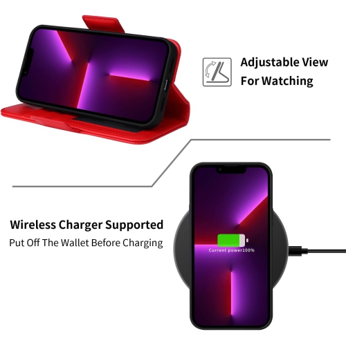 navor Detachable Magnetic Wallet Case Compatible with iPhone 13 Pro [6.1 inch] [Folio], RFID Protection Kickstand -Red