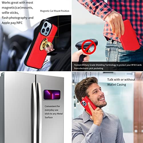 navor Detachable Magnetic Wallet Case Compatible with iPhone 13 Pro [6.1 inch] [Folio], RFID Protection Kickstand -Red