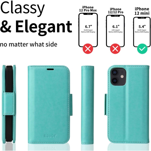 Support universel pour l'auto et étui-portefeuille magnétique amovible avec protection RFID compatible avec iPhone 12 Mini [5,4 po] [série Vajio]