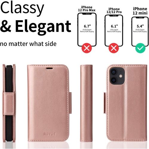 Support universel pour l'auto et étui-portefeuille magnétique amovible avec protection RFID compatible avec iPhone 12 Mini [5,4 po] [série Vajio] -