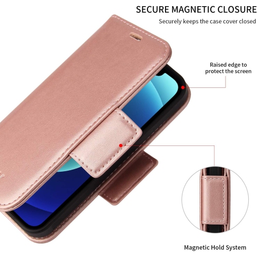 Support universel pour l'auto et étui-portefeuille magnétique amovible avec protection RFID compatible avec iPhone 12 Mini [5,4 po] [série Vajio] -