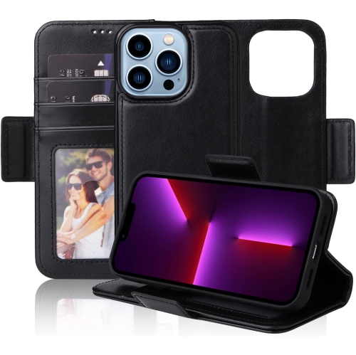 NAVOR  Detachable Magnetic Wallet Case Compatible With Iphone 13 Pro [6.1 Inch] [Folio], Rfid Protection Kickstand -Black