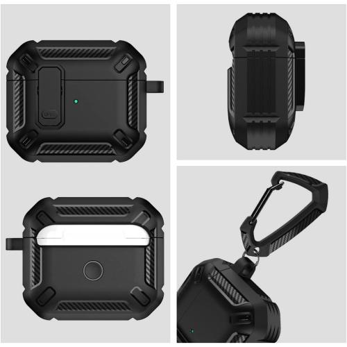 Étui naor compatible avec les AirPods 3rd génération, PC + étui protecteur en TPUR avec crochet compatible avec les AirPods 3, LED avant visible -