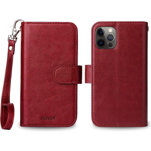 navor Universal Car Mount & Magnetic Detachable Wallet Case [RFID Protection] [10 Card Pockets] [3 Money Pockets] Compatible for iPhone 12 Pro [6.1
