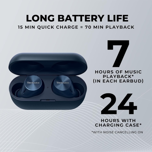 Technics - In-Ear Headphones with Noise Canceling, Microphone and Charging Case, Blue