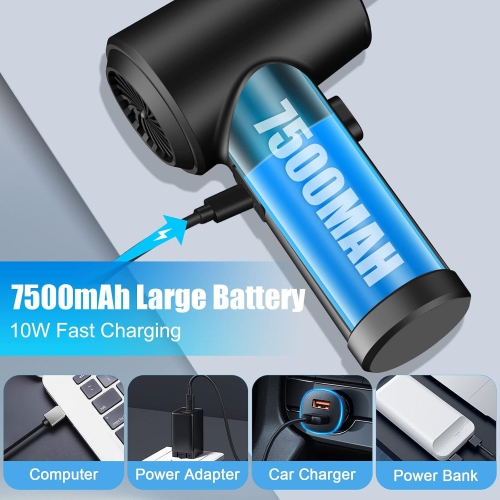 Compressed Air Duster 130000RPM Electric Cordless Air Blower, 3-Speed Adjustable, 7500mAh Rechargeable Battery, LED Light, Keyboard Cleaner for