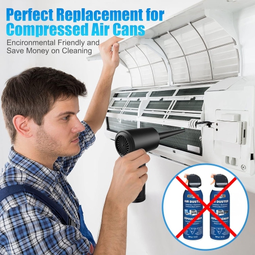 Compressed Air Duster 130000RPM Electric Cordless Air Blower, 3-Speed Adjustable, 7500mAh Rechargeable Battery, LED Light, Keyboard Cleaner for