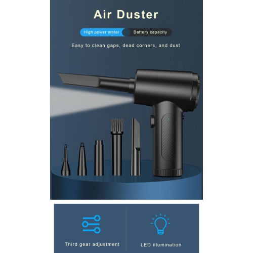 Compressed Air Duster 130000RPM Electric Cordless Air Blower, 3-Speed Adjustable, 7500mAh Rechargeable Battery, LED Light, Keyboard Cleaner for