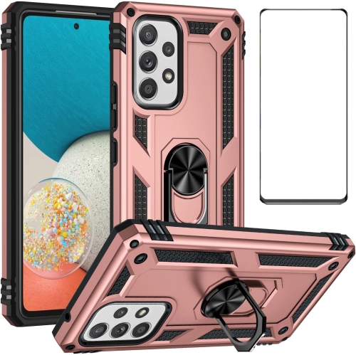 Samsung Galaxy A53 5G Case with Screen Protector, Ring Kickstand Military Protective Shockproof Armor Dual Layer Protection Defender Back Cover Phone