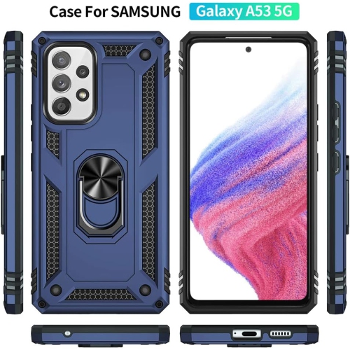 Samsung Galaxy A13 5G Case with Screen Protector, Ring Kickstand Military Protective Shockproof Armor Dual Layer Protection Defender Back Cover Phone